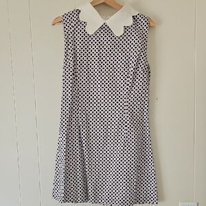 Polka Dot Sleeveless Dress with White Collar